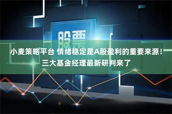 小麦策略平台 情绪稳定是A股盈利的重要来源！三大基金经理最新研判来了