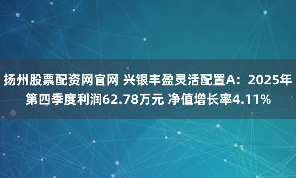 扬州股票配资网官网 兴银丰盈灵活配置A：2025年第四季度利润62.78万元 净值增长率4.11%